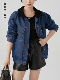 Women's Jackets KUCLUT Winter Denim Jacket For Women Coat Vintage Casual Spliced Basic Pockets Korean Style Autumn 2024 Fashion Clothing