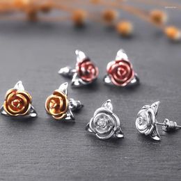 Stud Earrings Vintage 3D Carving Rose Flower For Women Charm Cocktail Party Jewellery Valentine's Day Gift Birthday Gifts