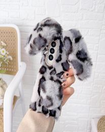 Leopard Bling Diamond Cases For Samsung Z Fold 4 3 ZFlip4 Flip 3 Fold4 Flip4 Fashion Genuine 3D Rabbit Ear Hair Cute Bow Bowknot Soft TPU Animal y Phone Skin4060209