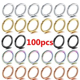 50/100Pcs Stainless Steel Septum Nose Piercing Hinged Segment Hoop Ring for Women Ear Helix Earring Piercing Body Jewelry 240117