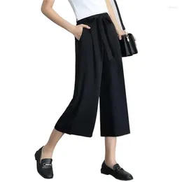 Women's Pants Summer Cool Sweet Sashed Trousers Chiffon 2024 Casual Loose Straight Slimming Elastic Oversized Girls Women