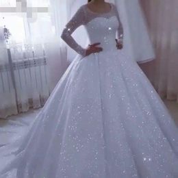 Brilhante vestido de noiva brilho vestidos de casamento vestido de baile manga longa plus size princesa vestidos de noiva para mulher robe de mariee