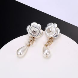 Elegant Freshwater Camellia Flower Earrings for Women Diamond Zircon Stud Ball Pearl Earring Fashion Wedding Jewellery Nice Gift