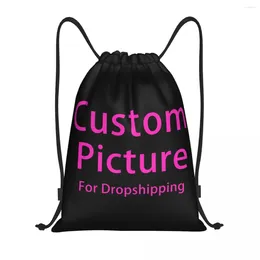 Shopping Bags Personalized Custom Po Drawstring Women Men Foldable Gym Sports Sackpack Customized DIY Print Training Backpacks