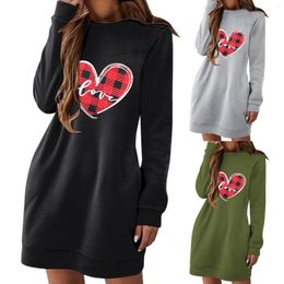 Casual Dresses Womens Round Neck Lightweight Sweatshirt Long Sleeve Love Shirts Mini Dress Valentines Cotton