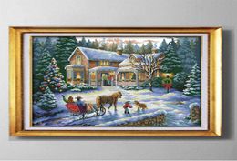 Return from Christmas winter snow DIY handmade Cross Stitch Needlework Sets Embroidery paintings counted printed on canvas DMC 141638173