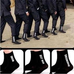 Men's Socks Comfortable To Wear Letter Breathable Black Colour Cotton Groomsmen Gifts Wedding Party Long