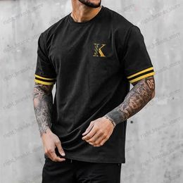 Men's T-Shirts New Summer Men's T-Shirt Vintage Striped K Print Loose Casual Fashion Everyday Sports Short Sleeve Loose Streetwear XL-XXXL T240117