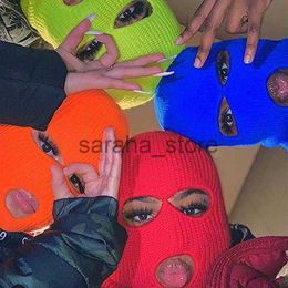 Ball Caps Full Face Cover Hats Beanie 3 Holes Balaclava Party CS HikCyclSki Outdoor Fashion INS Photo Knitted Caps for Women Men J240117