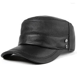 Berets Leather Hat Men's Autumn Winter Korean Version Baseball Cap Male Sheepskin Flat-top Outdoor Fashion Casual Caps H6989