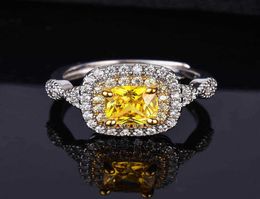 Pillow shaped simulated yellow diamond engagement ring plated with pt950 platinum fat square yellow diamond opening women039s R9686453