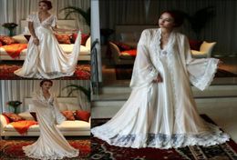 Sexy Wedding Robes Gown Set 2 For Women pieces Deep V Neck Lace Trimmed Custom Long Sleeve Lingerie Bridal Sleepwear Nightgown Bat9597601