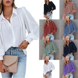 Women's Blouses 2024 Independent Station Wish Yama Long Sleeve Button Top Lantern Pleated Solid Standing Neck Loose Shirt Wear