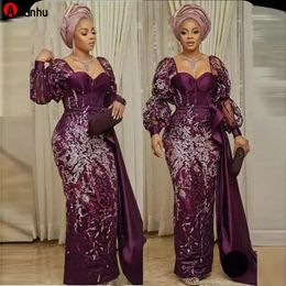 NEW 2022 Dubai African Aso Ebi Evening Dresses With Sequined Lace Appliques Mermaid Prom Dress Plus Size Women Muslim Party Gowns2629