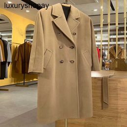 Designer Maxmaras Cashmere Coat Womens Wool Coats 2024 Autumnwinter Luxury High Grade 101801 Camel Double Breasted with Tall Silhouette and Long Outw