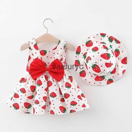 Girl's Dresses 6M-24M Summer Baby Girls Dress Clothes Strawberry Print Sleeveless Toddler Princess Dresses For Girls And Hat Beach Clothing New H240508