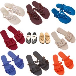 Women's slippers metal buckle flip flops rubber bottom designer shoes wool beach shoes summer outdoor sandals non slip casual shoes flat heel swimming pool shoes