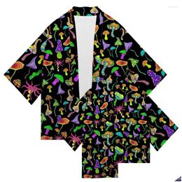 Men'S Casual Shirts Mens Casual Shirts Japanese Kimono Traditional Mushroom Print Cardigan Asian Clothing Harajuku Samurai Yukata Hip Dhwys