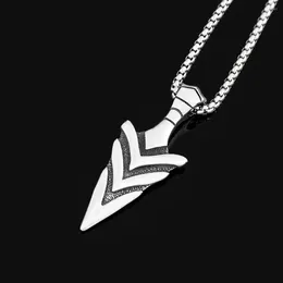 Pendant Necklaces Fashion Simple Nordic Arrowhead Stainless Steel Men's Viking Spearhead Necklace Amulet Vintage Jewelry Gift Drop