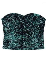 Women's Tanks Women Fashion With Sequined Green Side Zipper Corsets Tops Vintage Strapless Slash Neck Female Chic Lady