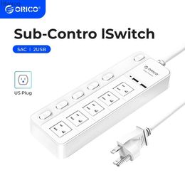 Power Cable Plug ORICO 5AC Outlets Power Strip US Plug 2 USB Charging Ports with Sub-control Switch Extension Corde Electrical Multiple Socket YQ240117