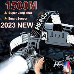 1000000Lums Powerful Long Range Led Sensor Headlamp XHP70 Headlight USB Rechargeable Flashlight Outdoor Head Lamps Fishing Light 240117