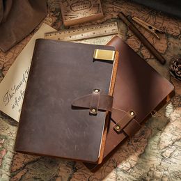 High Quality Rustic Genuine Leather Rings Notebook A5 Spiral Diary Brass Binder Journal Sketchbook Agenda Planner Stationery 240116