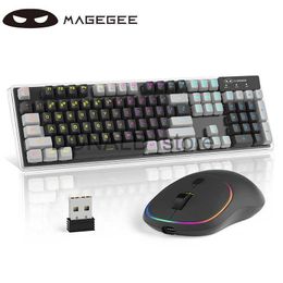 Keyboards Magegee Wireless Gaming Keyboard and Mouse Combo MageGee V550 2.4G Rechargeable RGB Backlit Keyboard with Clear Shell Full Siz J240117