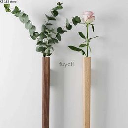 Vases Nordic Minimalism Solid Wood Wall Vase Hydroponic Flower Plant Pot Bottle Chinese Traditional Zen Vases Home Wall Decoration YQ240117