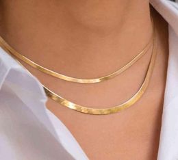 14K Gold gefüllte Fischgräten-Kette aus Edelstahl, modische flache Halskette für Damen, 4 mm breit90279193314474