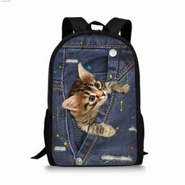 Backpacks Pocket Little Animal Pattern School Backpack Toddlers School Bags Kawaii Cats Teenagers Boys Girls Bookbags Casual School Bag