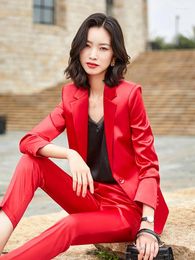 Women's Two Piece Pants Elegant Red Ladies Office Work Wear Pantsuits For Women Business OL Styles Professional Autumn Winter Blazers