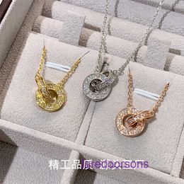 Wholesale Carter Designer Necklace for women and men V Gold High Edition Double Ring Full Diamond with Round Cake Big Light Luxury With Original Box