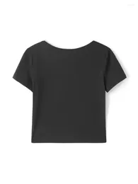 Women's T Shirts Women S Summer Casual Slim Fit Crop Tops Black Short Sleeve Square Neck Lace Trim T-shirt Club Party