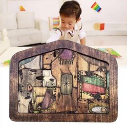 Decorative Plates 1 Set Jigsaw Primary Color Puzzle Toy Attractive Develop Problem-solving Ability Wood Burned Design Educational