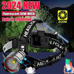 300000 High Lumen LED Senson Headlamp 80W with fluoresce Flashlight Zoom IP68 Waterproof Head Lamp for Camping Hunting 240117