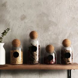 Glass Food Storage Container With Spherical Cork Lids Large Capacity Sealed Bottles Pot Jar For Kitchen Organizer Tools 240116