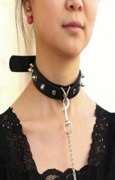Chokers Sexy Rivet PU Leather Collar Lead Chain Towing Rope Bell Choker Slave Costume BDSM Bondage Necklace Neckband Sex Punk Goth3190236