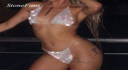 StoneFans Bling Sexy Ladies Sequins Crystal Swimwear Bikini Set PushUp Bra and Thong Adjustment Rhinestone Body Jewellery Biquini T8710876