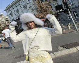 Womens Real Fox Fur Hat Russian Ushanka Winter Aviator Trapper Bomber Ski Earmuffs Cap9014083