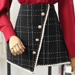 Skirts Autumn Winter Tweed Woollen Skirt Women Irregular Small Fragrance Package Hip Mini