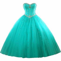 2019 Fashion Sweetheart Crystal Ball Gown Quinceanera Dresses Tulle Plus Size Sweet 16 Dresses Debutante 15 Year Formal Party Dres304g