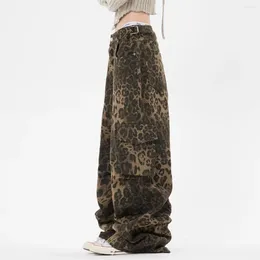 Women's Jeans Y2K Leopard Print Overall Street Wide Leg Straight Loose Casual Vintage Baggy Pantalon Mujer Woman Pants