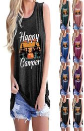 Women Underwaist Happy Camper Printed TShirt Camping Printing Shirt Oneck Shirts Casual Sleeveless Garment Top Loose Summer Clot8701002