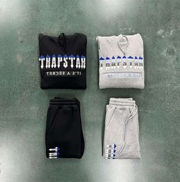 2024 Designer Trapstar TRACKSUIT Men CHENILLE DECODED 2.0 - Black and Blue 1 Top Quality Embroidered Hoodie Jogging Pants Women 8833ess