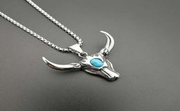 Pendant Necklaces Punk Retro Stainless Steel Turquoises Tau Bull Head Pendants For Men Rock Jewelry Drop3413678