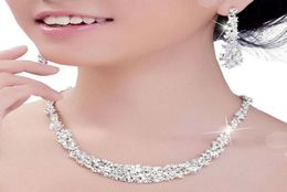 Bling Silver Crystal Bridal Jewellery Set plated necklace diamond earrings Wedding Jewellery sets for bride Bridesmaids women Bridal A3667451