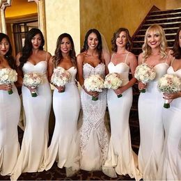 Sexy Cheap Satin Mermaid Bridesmaid Dresses Ruched Spaghetti Straps Sweep Train Wedding Guest Dress Maid of Honour Gowns robes de s343J