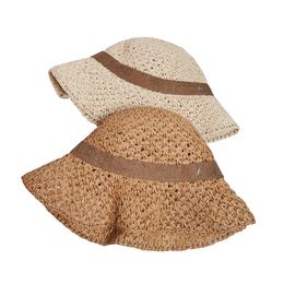 Luxury Designer Straw Hat Metal Letter Hollow Bucket Hats Summer Outdoor Beach Sun Visor Hat for Women Fashion Straw Fisherman Cap