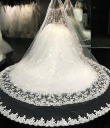 Custom Made Appliques Weding Veils Lace Headpieces For Bridal 3 Meters Soft Tulle Long Cathedral Veil With Comb3107063